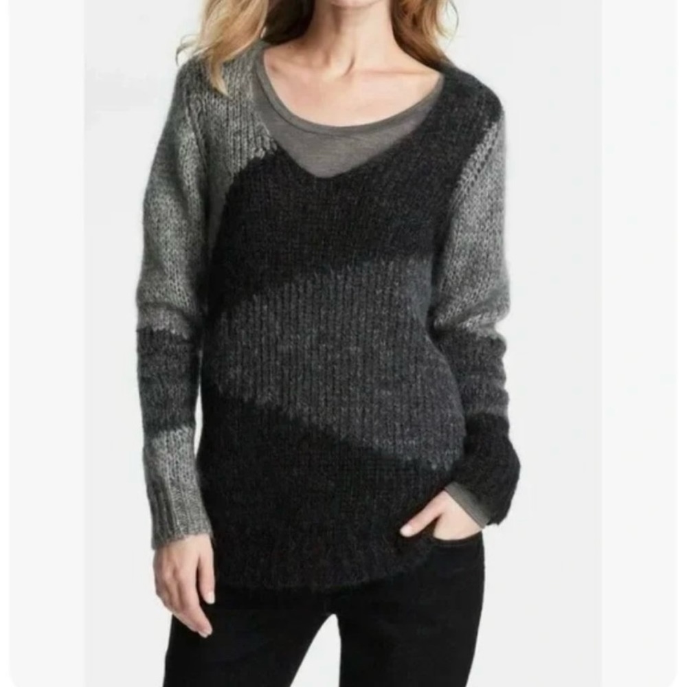 Eileen Fisher Gray V Neck‎ Mohair Wool Cashmere Oversized Pullover Sweater SMALL